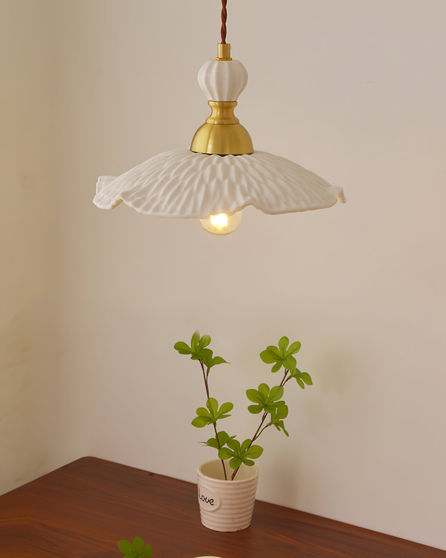 Pendant Lamp Ceramic 9.4 in White Indoor Ceiling Light Adjustable Brass Accents Modern Dining Room Kitchen Lighting | Thomler