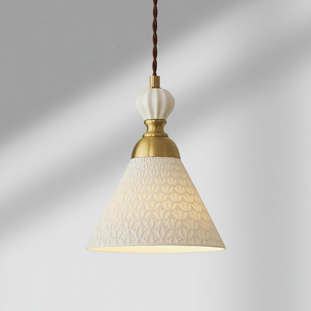 Pendant Lamp Ceramic 9.4 in White Indoor Ceiling Light Adjustable Brass Accents Modern Dining Room Kitchen Lighting | Thomler
