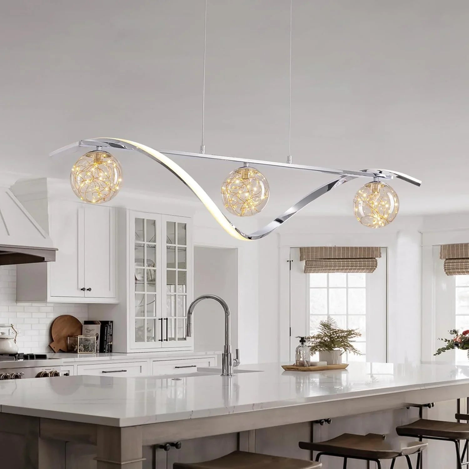 Pendant Light Glass Metal 100.0 cm Gold Dining Room Kitchen Island LED Hanging Ceiling Lamp Adjustable Suspension | Thomler