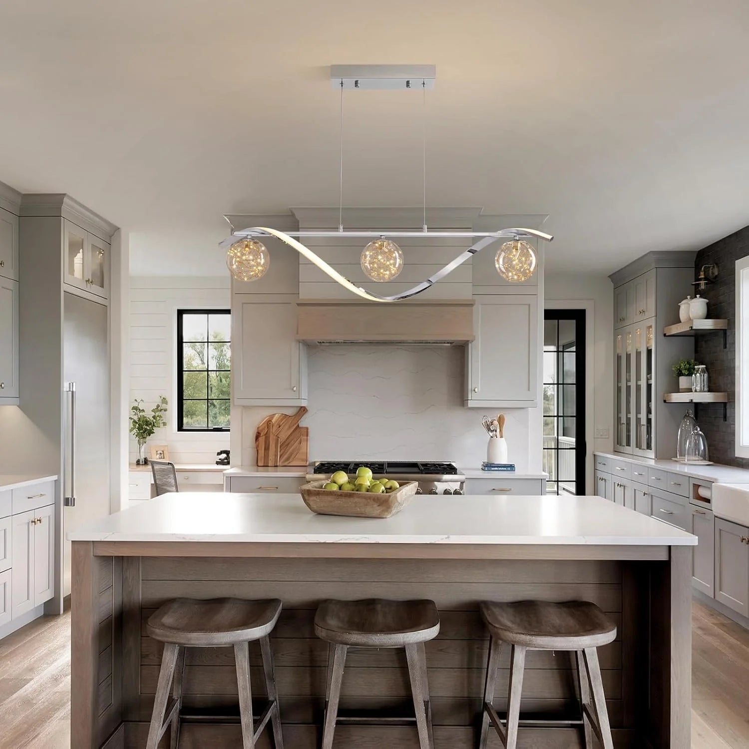 Pendant Light Metal Glass Linear 39.4 in Gold LED Dining Kitchen Island Chandelier Modern Minimalist Hanging Fixture | Thomler