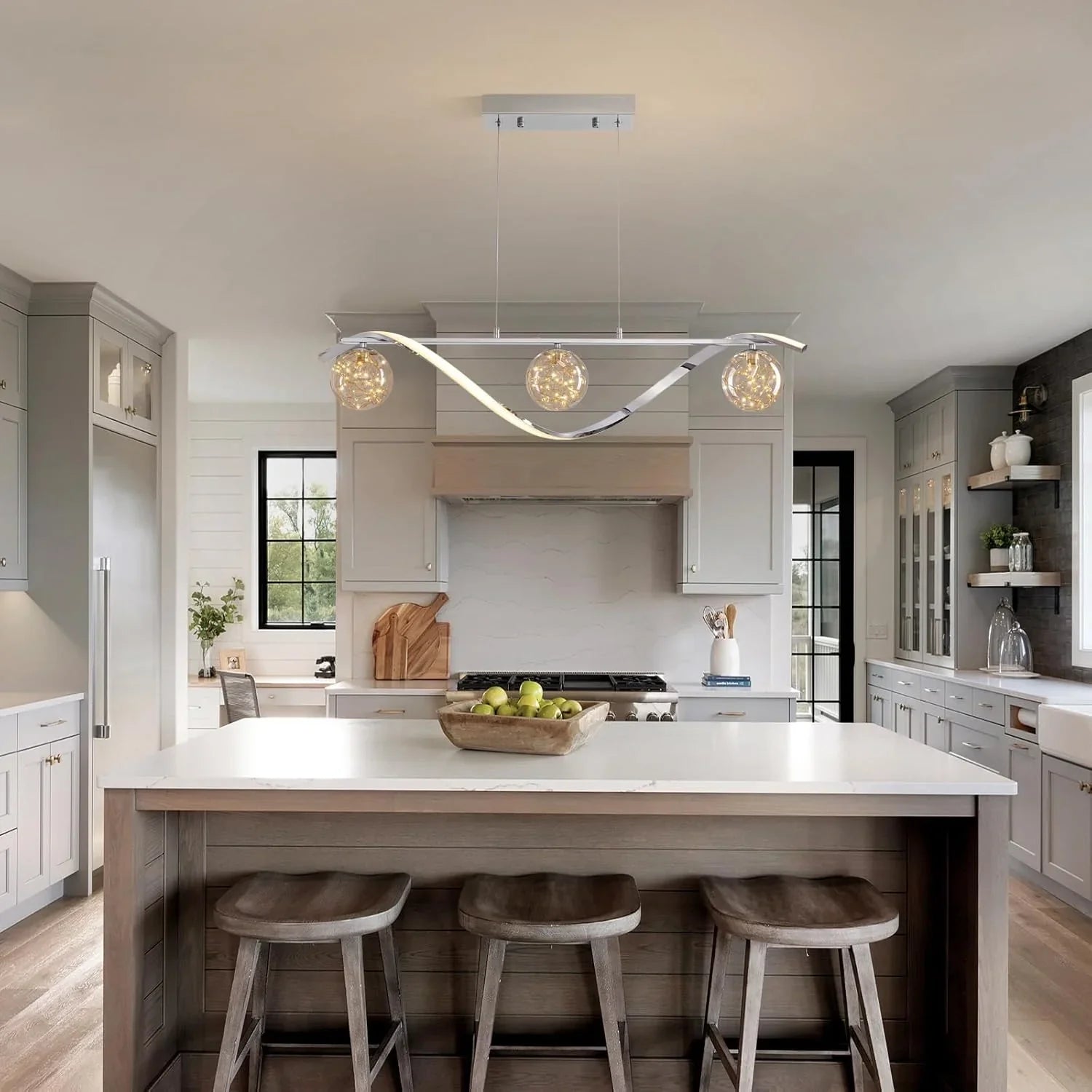Pendant Light Glass Metal 100.0 cm Gold Dining Room Kitchen Island LED Hanging Ceiling Lamp Adjustable Suspension | Thomler