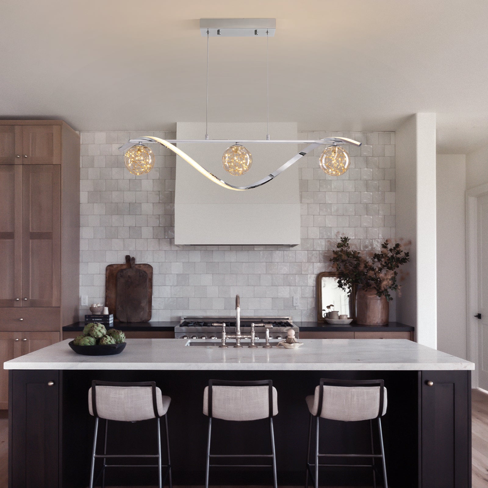 Pendant Light Glass Metal 100.0 cm Gold Dining Room Kitchen Island LED Hanging Ceiling Lamp Adjustable Suspension | Thomler