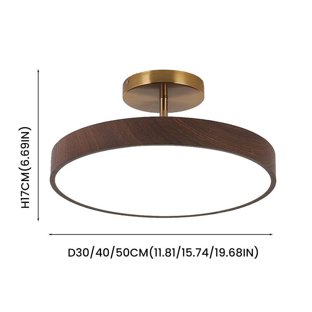 Ceiling Light Wood Look LED Round Semi Surface Mounted Bedroom Living Room Dining Room Ambient Lighting | Thomler