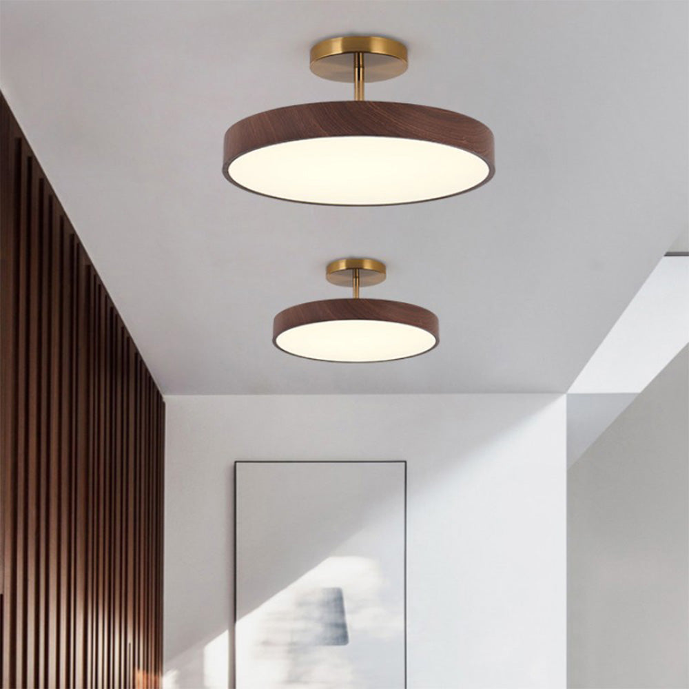 Flush Mount Ceiling Light with Wood Grain Finish & Gold Frame – Modern Scandinavian Design for Living Room, Bedroom & Dining Room | Thomler