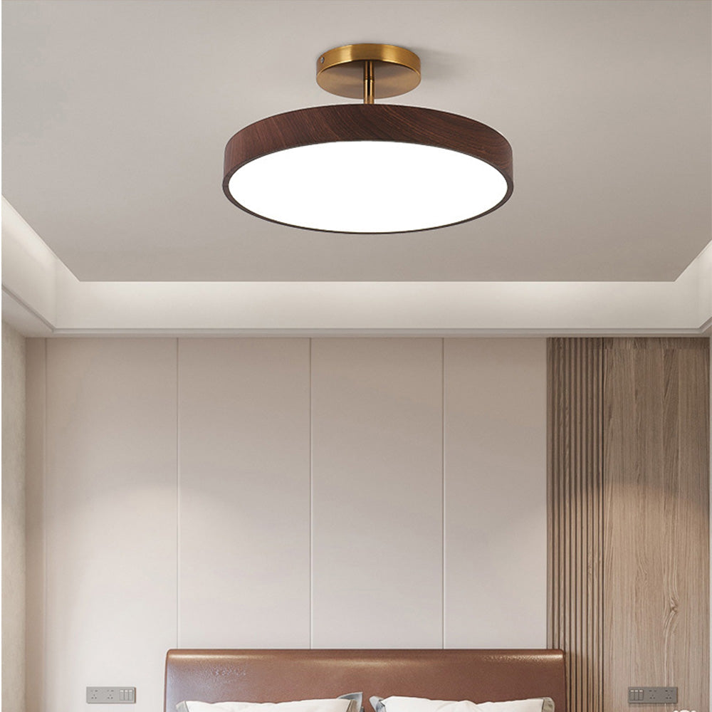 Ceiling Light Wood Look LED Round Semi Surface Mounted Bedroom Living Room Dining Room Ambient Lighting | Thomler