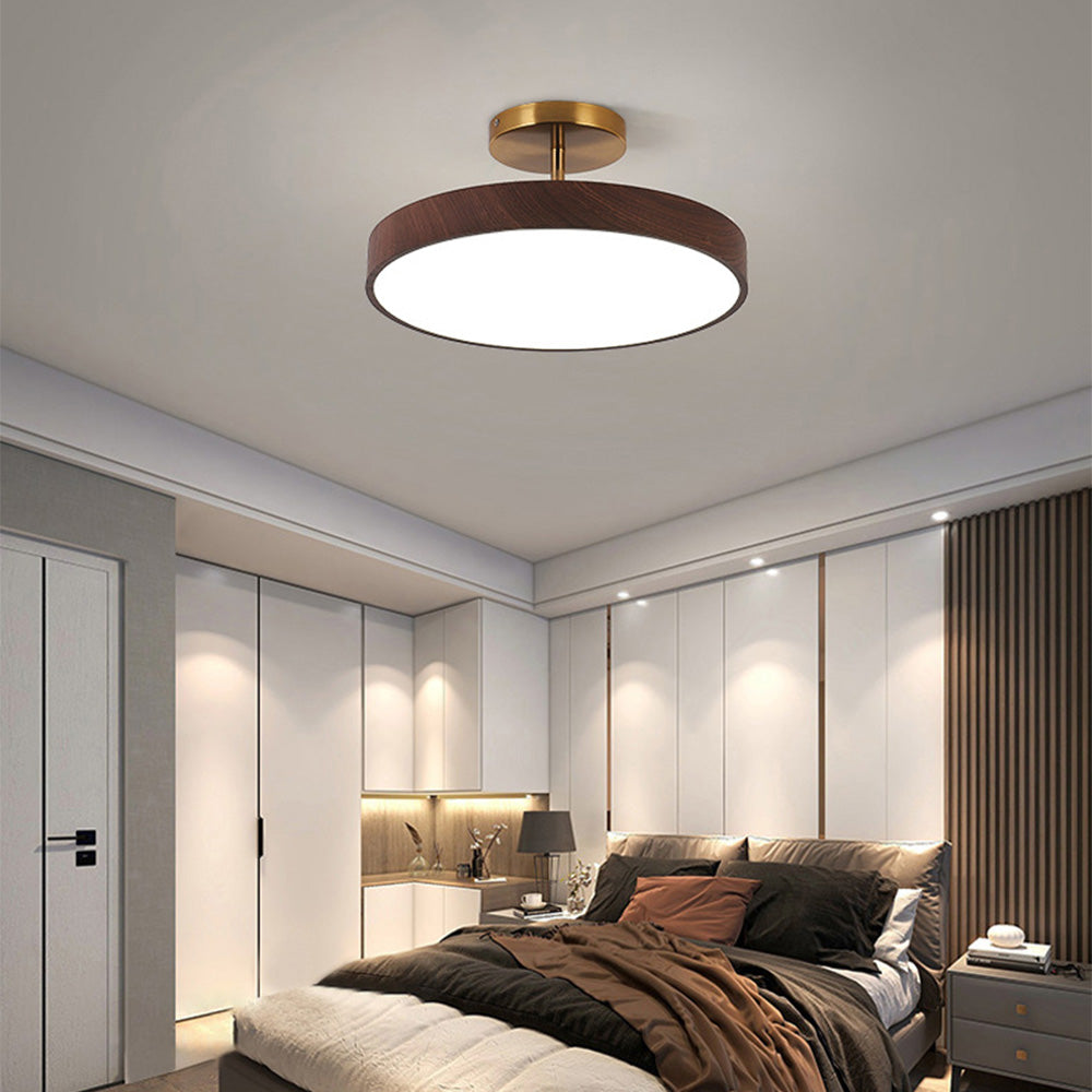 Flush Mount Ceiling Light with Wood Grain Finish & Gold Frame – Modern Scandinavian Design for Living Room, Bedroom & Dining Room | Thomler
