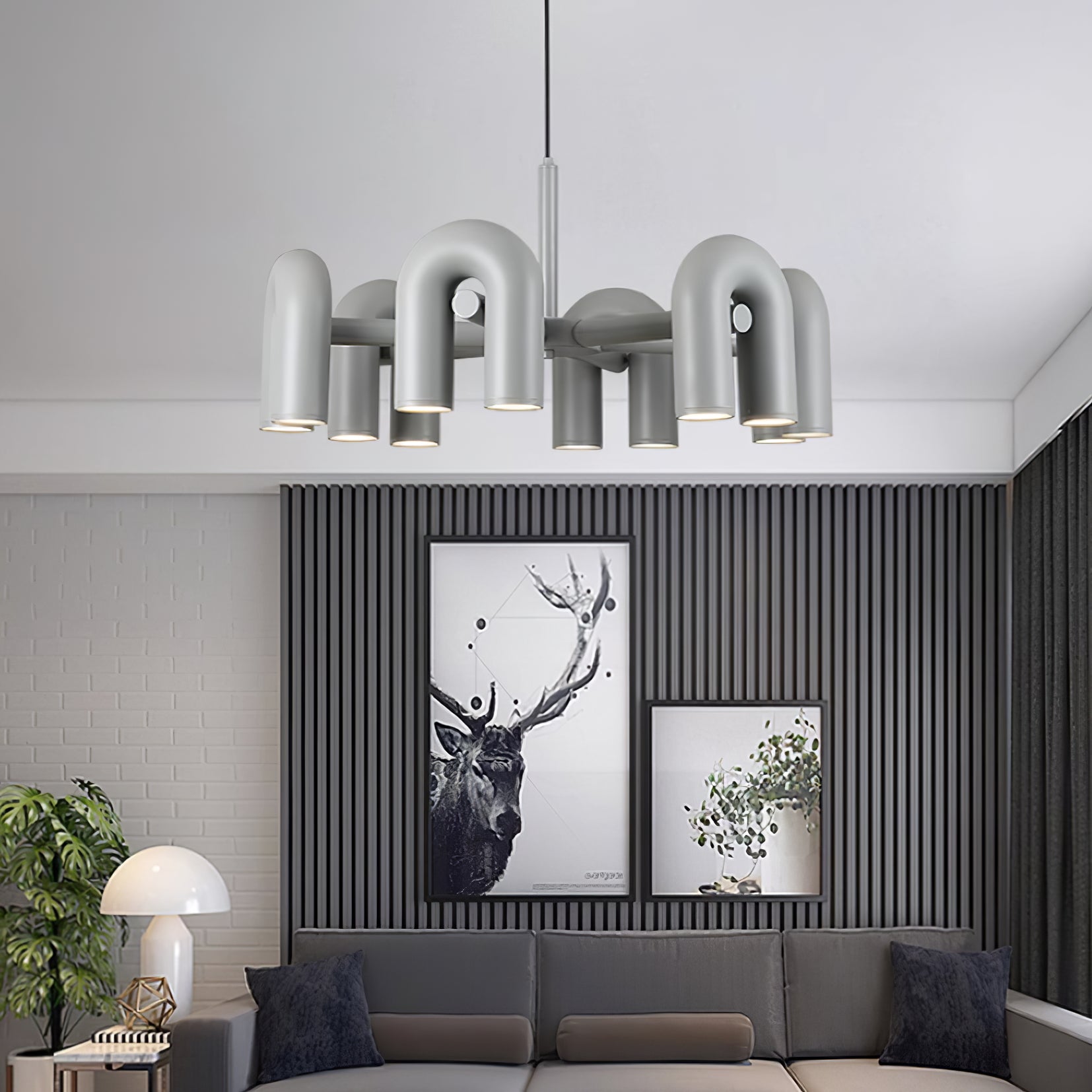 Aluminum U-Shape LED Chandelier 39.4 in Adjustable Ceiling Indoor Lighting Modern Modular Fixture for Living Room Dining Room Bedroom | Thomler