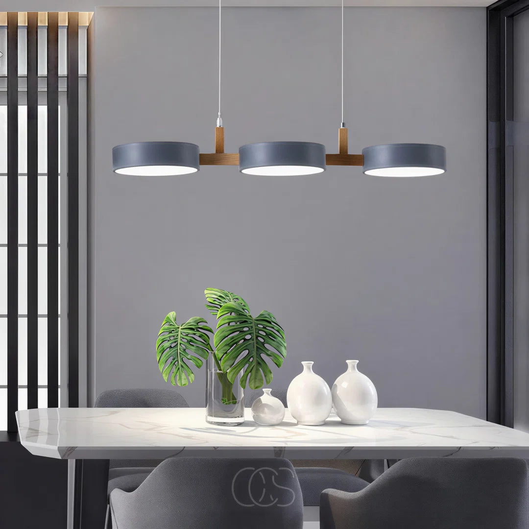Modern Round Pendant Light with Wood Accents for Dining Room – 30 in LED Hanging Ceiling Fixture Kitchen Island Breakfast Nook | Thomler