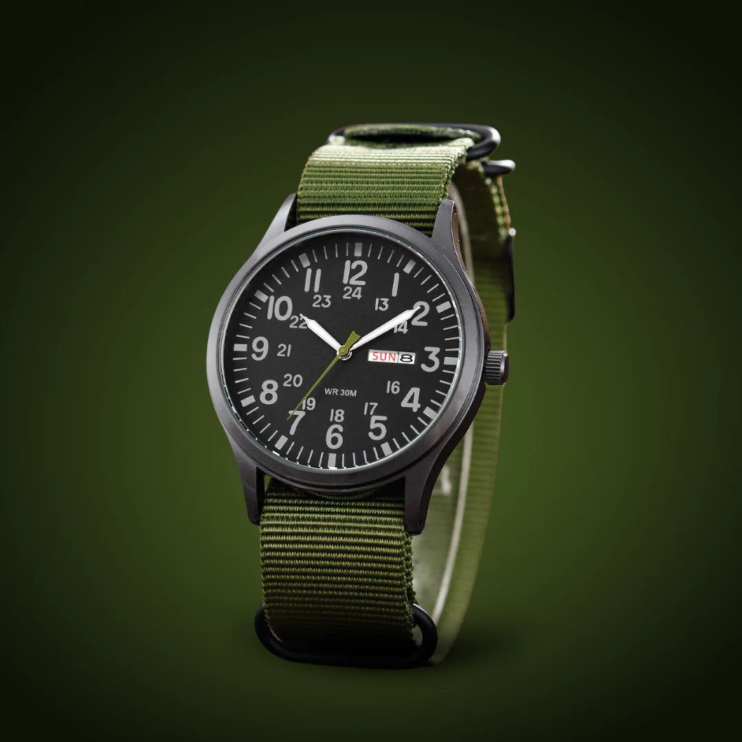Men's Military Field Watch w/ Day Date Display & Nylon Band – Outdoor Adventure Timepiece | Thomler