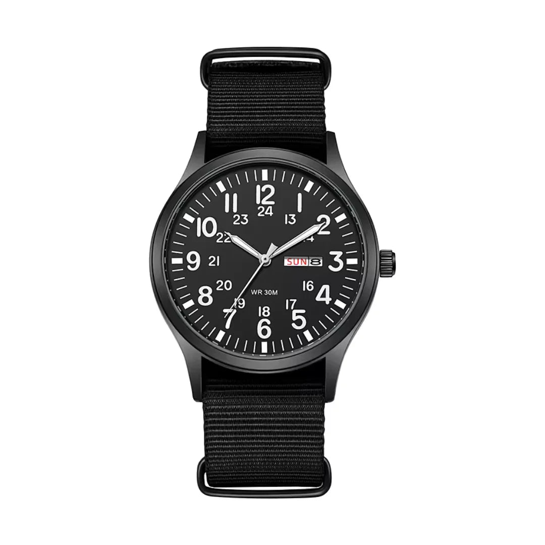 Men's Military Field Watch w/ Day Date Display & Nylon Band – Outdoor Adventure Timepiece | Thomler