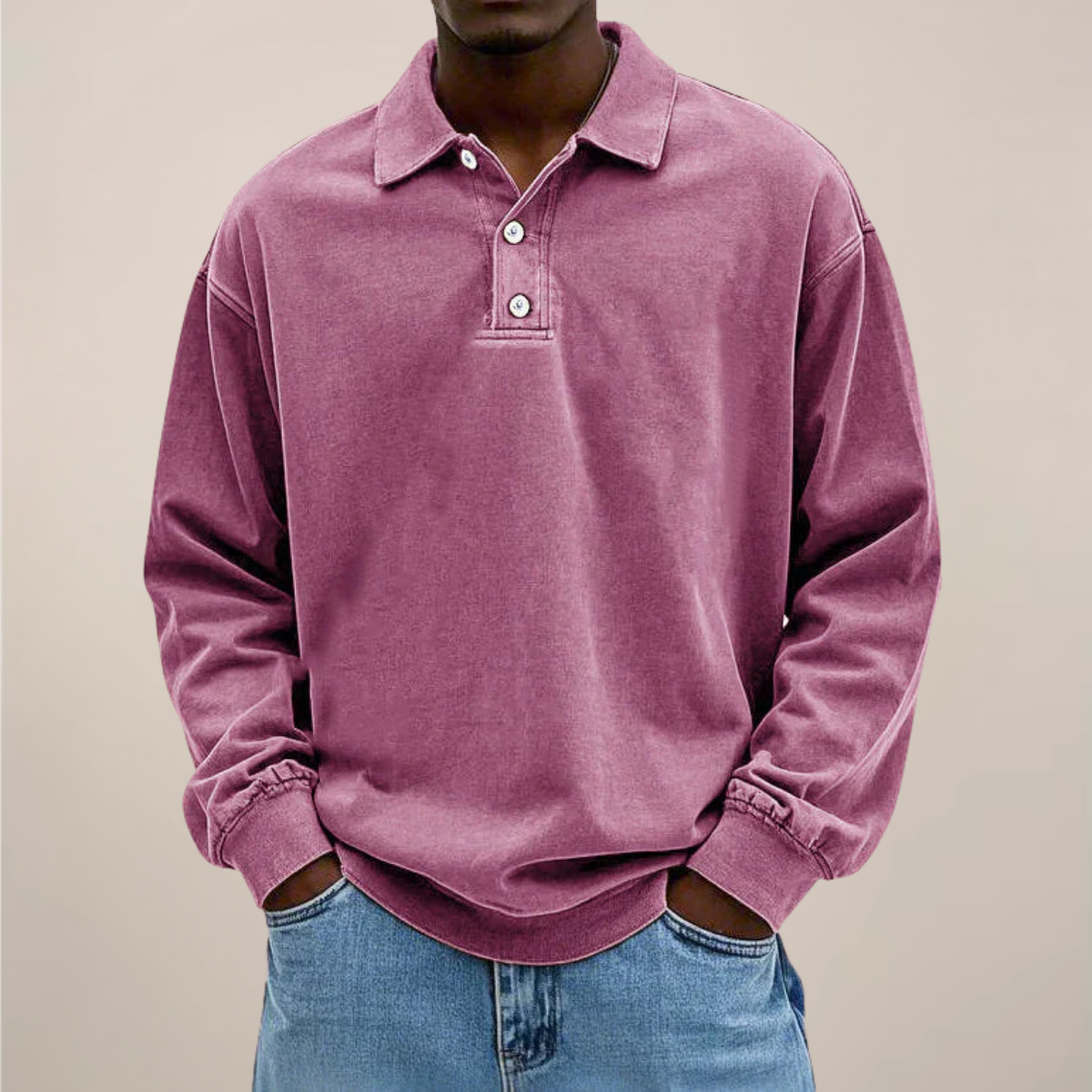 Men's Button-Front Polo with Long Sleeves – Comfortable Everyday Knit Top for Casual & Smart-Casual Wear | Thomler