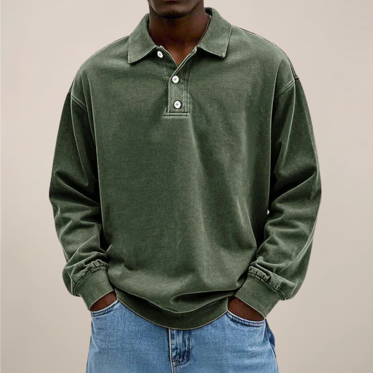Men's Button-Front Polo with Long Sleeves – Comfortable Everyday Knit Top for Casual & Smart-Casual Wear | Thomler
