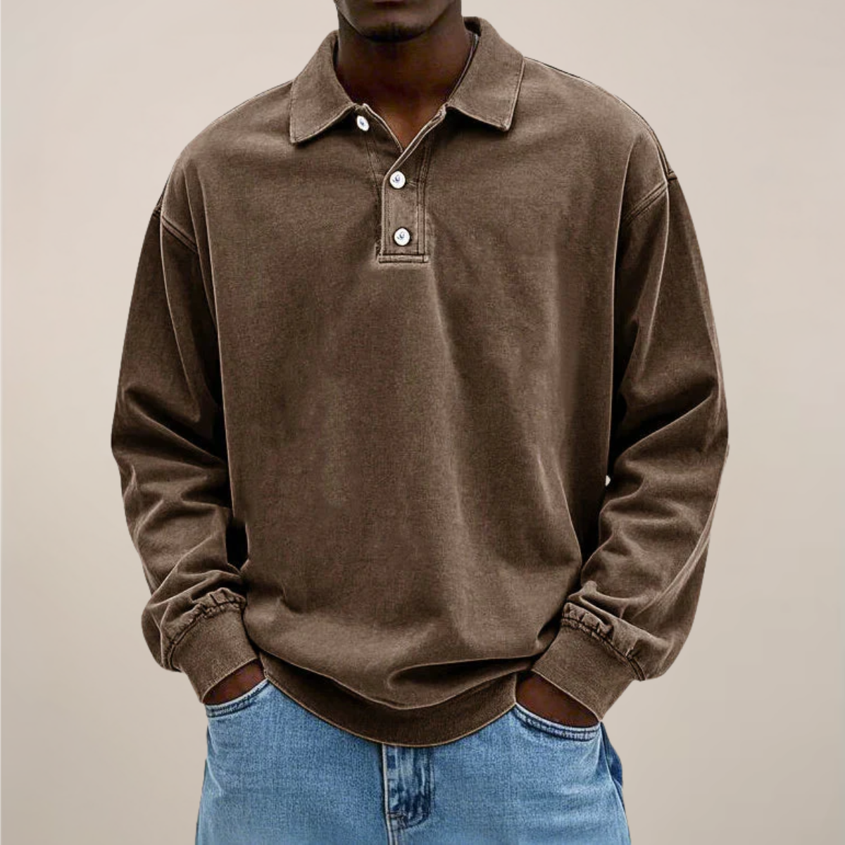 Men's Button-Front Polo with Long Sleeves – Comfortable Everyday Knit Top for Casual & Smart-Casual Wear | Thomler