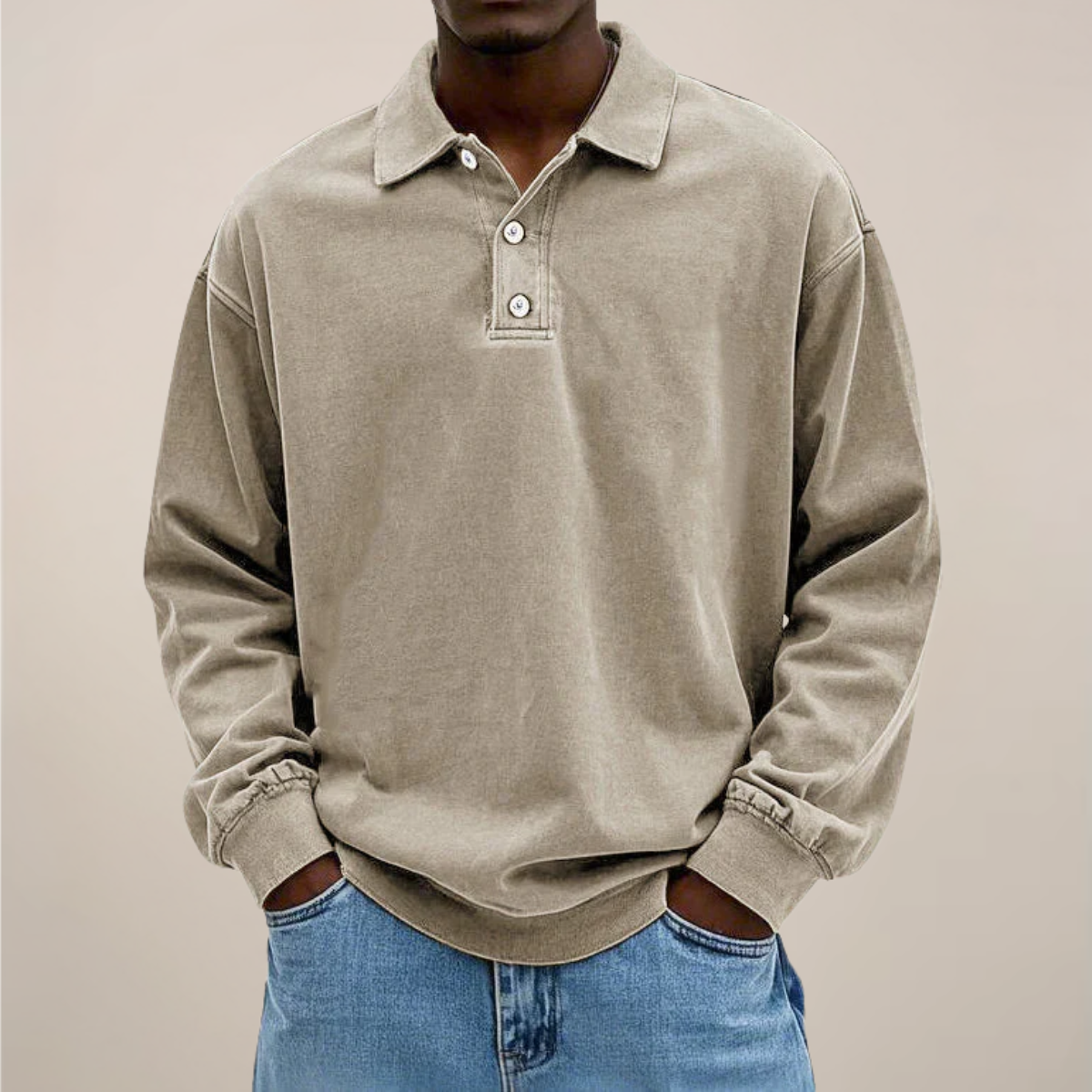 Men's Button-Front Polo with Long Sleeves – Comfortable Everyday Knit Top for Casual & Smart-Casual Wear | Thomler