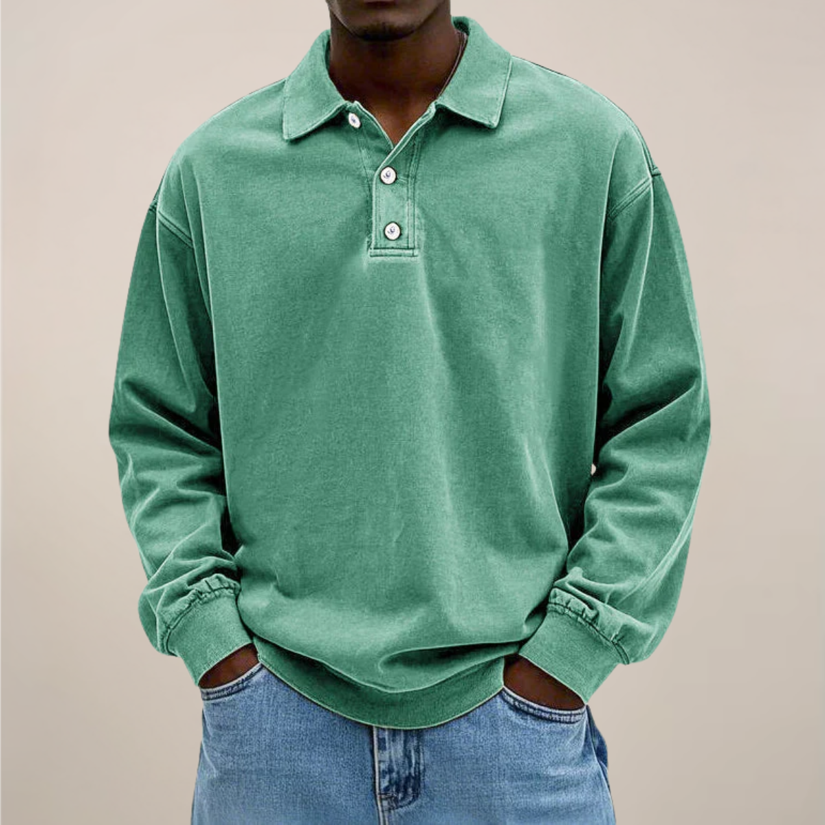 Men's Button-Front Polo with Long Sleeves – Comfortable Everyday Knit Top for Casual & Smart-Casual Wear | Thomler