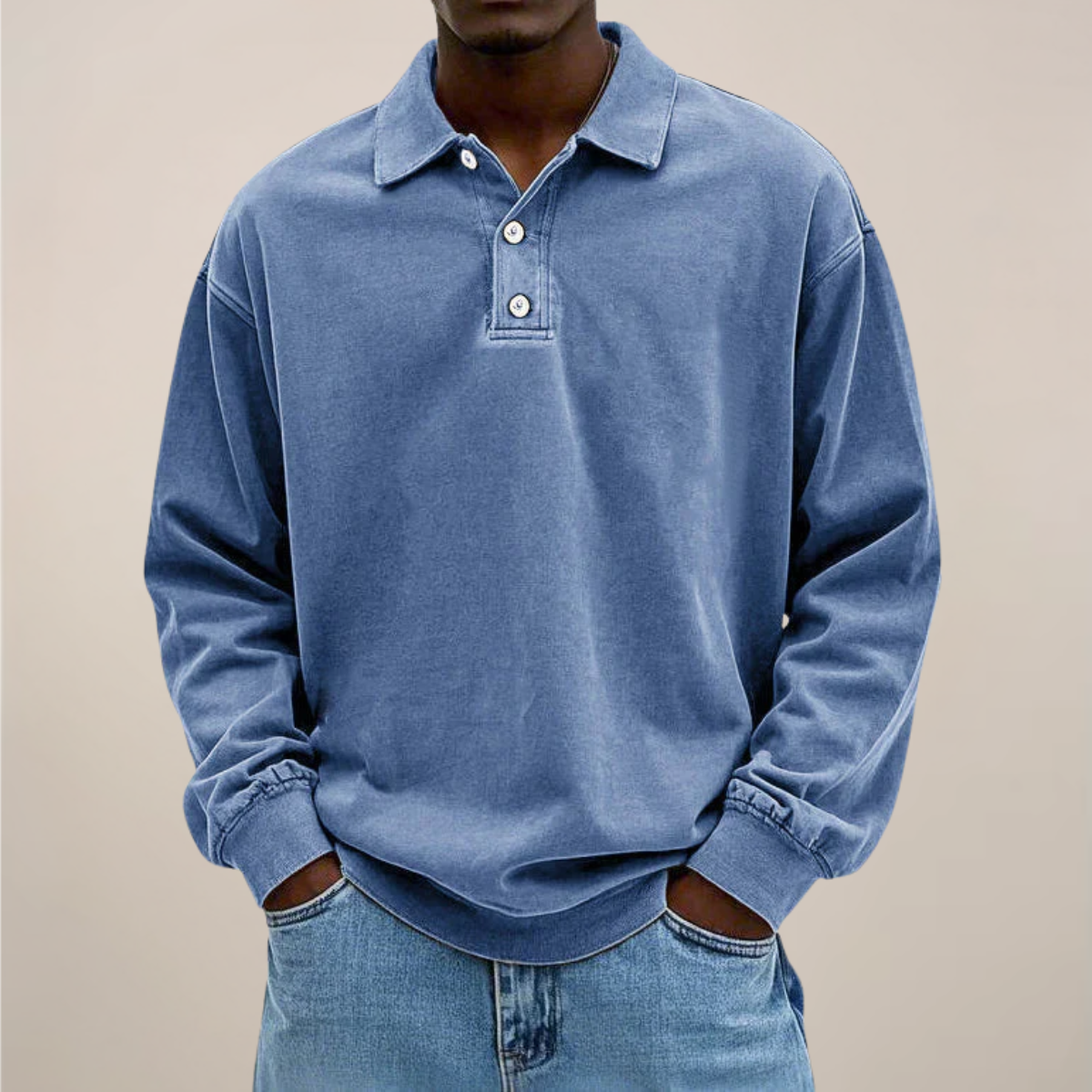 Men's Button-Front Polo with Long Sleeves – Comfortable Everyday Knit Top for Casual & Smart-Casual Wear | Thomler