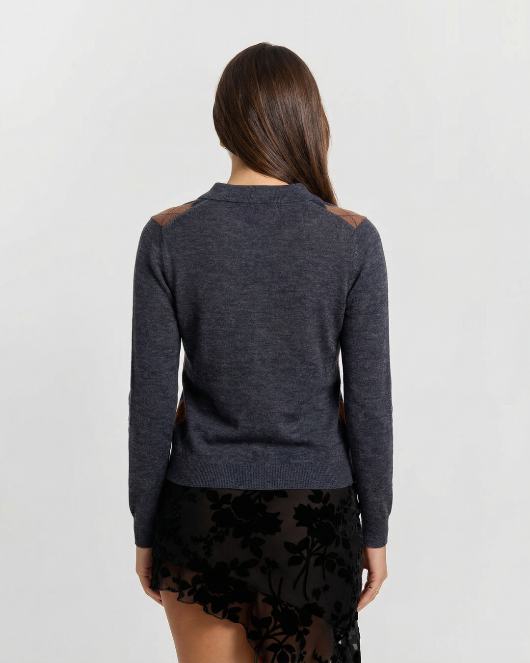 Diamond-Knit Button-Up Polo Cardigan for Women – Collared Long Sleeve Top with Ribbed Trim | Thomler