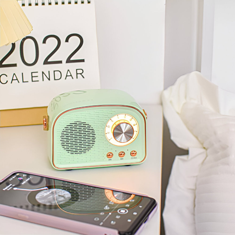 Speaker Retro Style Wireless Bluetooth Desktop Audio Mint Green Bedroom Bedside Music Player | Thomler