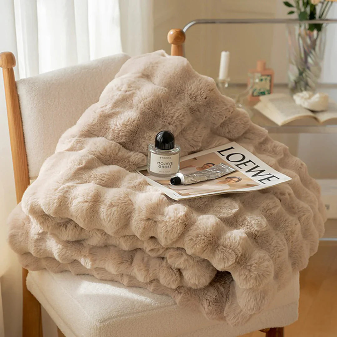 Throw Blanket Faux Rabbit Fur 63 in x 79 in Soft Cozy Living Room Bedroom Decor | Thomler