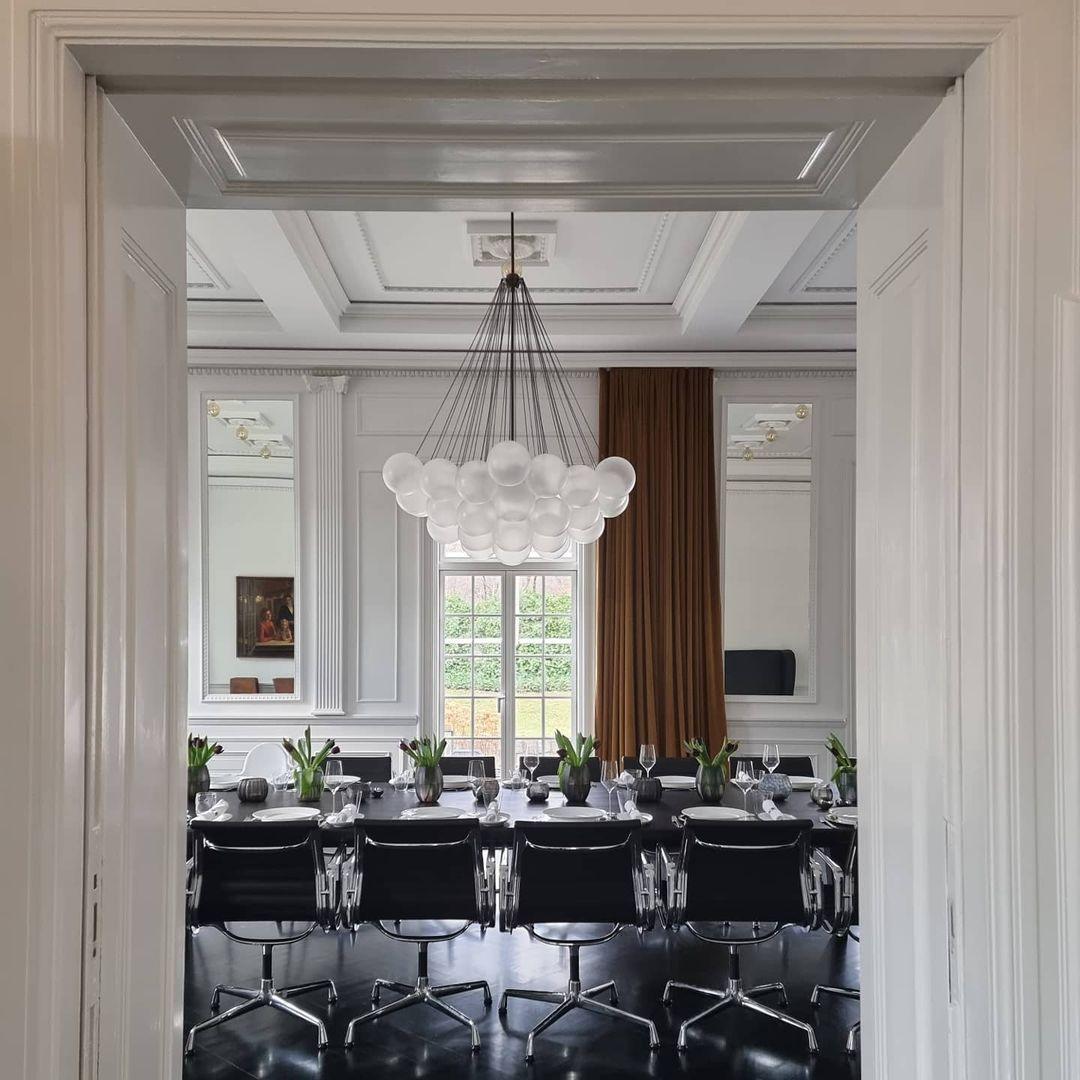 Frosted Glass Orb Chandelier 15.8 in x 33.5 in Indoor Ceiling Light 19-73 Heads Adjustable Modern Dining Room Living Room Pendant Fixture | Thomler