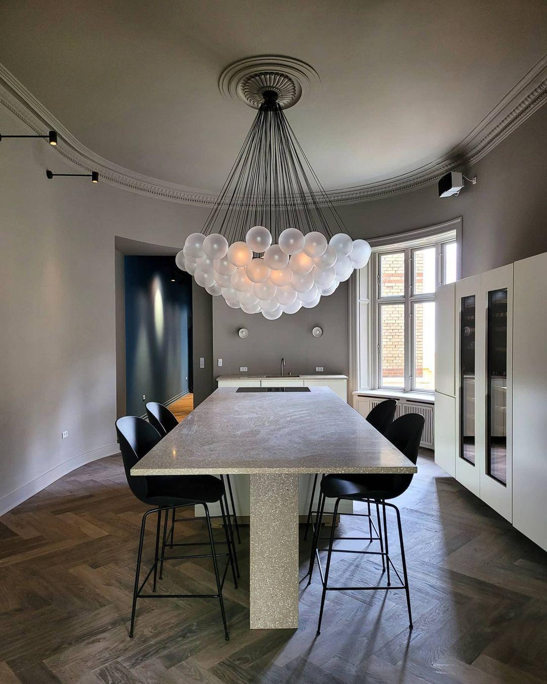 Frosted Glass Orb Chandelier 15.8 in x 33.5 in Indoor Ceiling Light 19-73 Heads Adjustable Modern Dining Room Living Room Pendant Fixture | Thomler