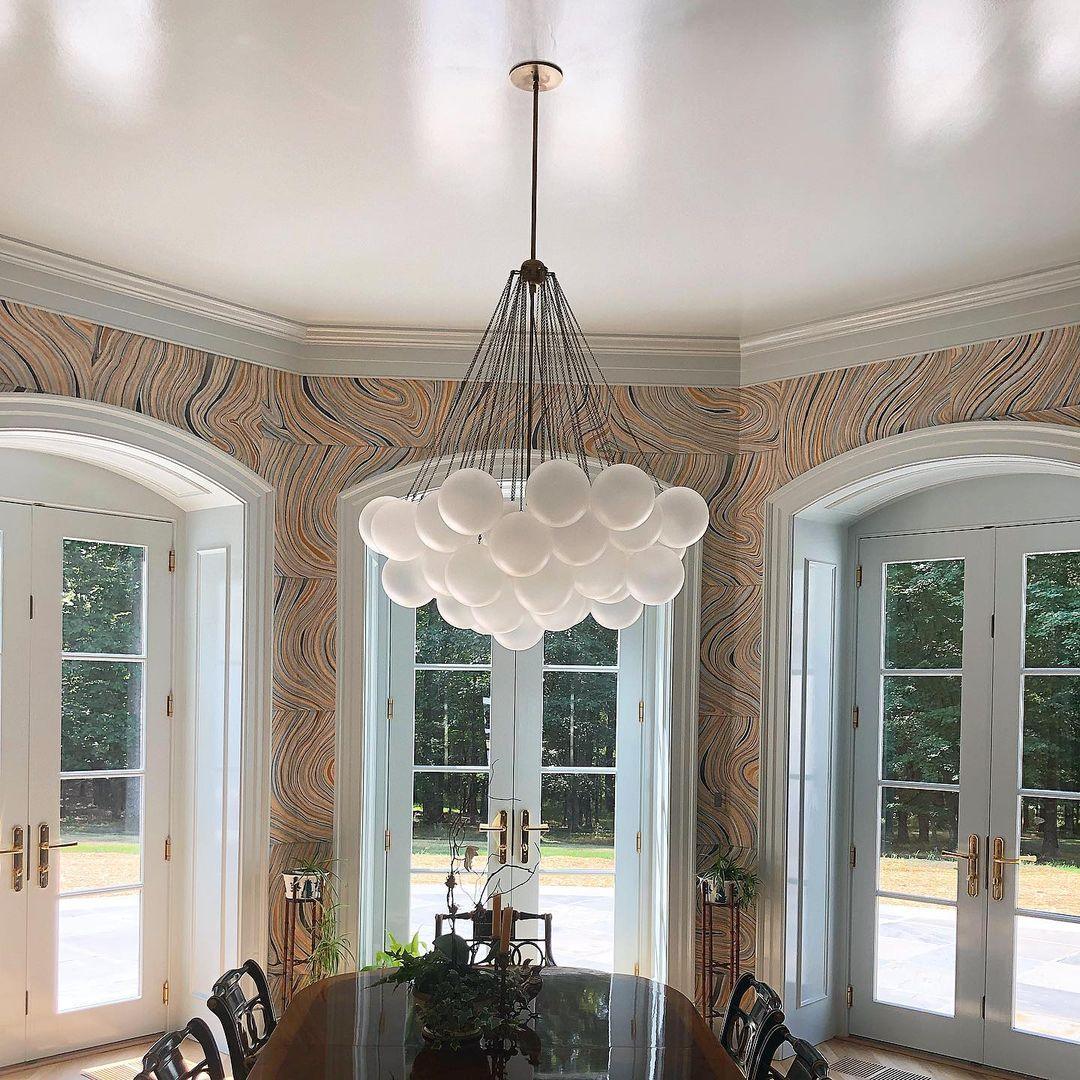 Frosted Glass Orb Chandelier 15.8 in x 33.5 in Indoor Ceiling Light 19-73 Heads Adjustable Modern Dining Room Living Room Pendant Fixture | Thomler