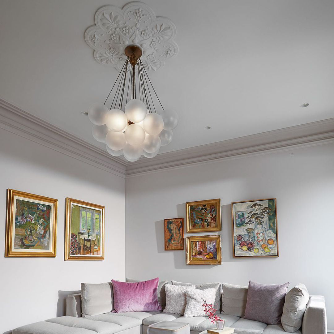 Pendant Light Frosted Glass Sphere Cluster Ø 80.0 cm Gold Dining Room Kitchen Island Cloud Chandelier Hanging Ceiling Light | Thomler