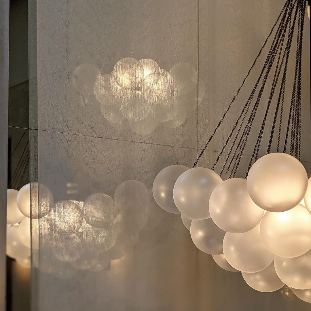 Pendant Light Frosted Glass Sphere Cluster Ø 80.0 cm Gold Dining Room Kitchen Island Cloud Chandelier Hanging Ceiling Light | Thomler