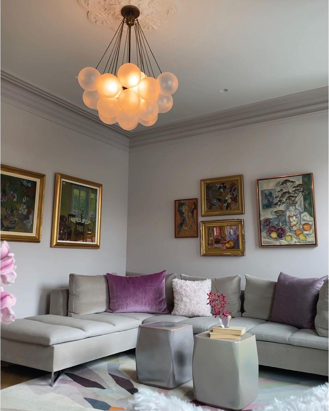 Frosted Glass Orb Chandelier 15.8 in x 33.5 in Indoor Ceiling Light 19-73 Heads Adjustable Modern Dining Room Living Room Pendant Fixture | Thomler