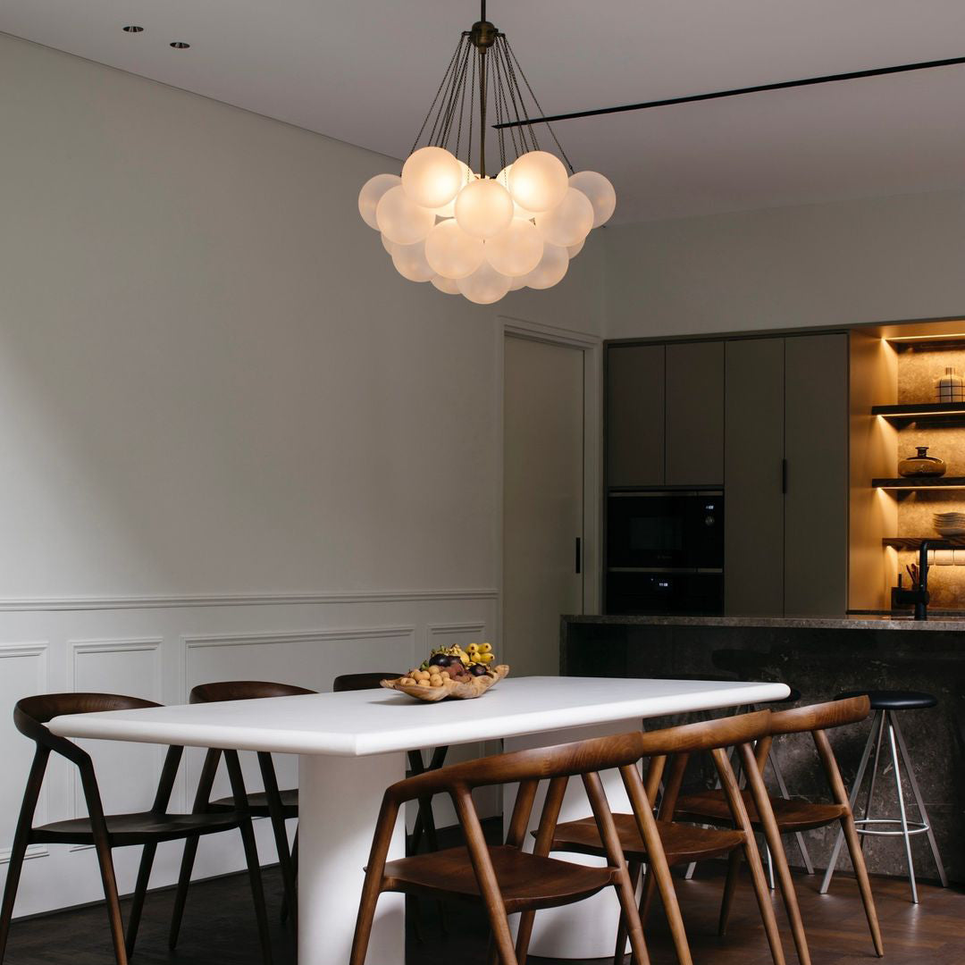 Pendant Light Frosted Glass Sphere Cluster Ø 80.0 cm Gold Dining Room Kitchen Island Cloud Chandelier Hanging Ceiling Light | Thomler