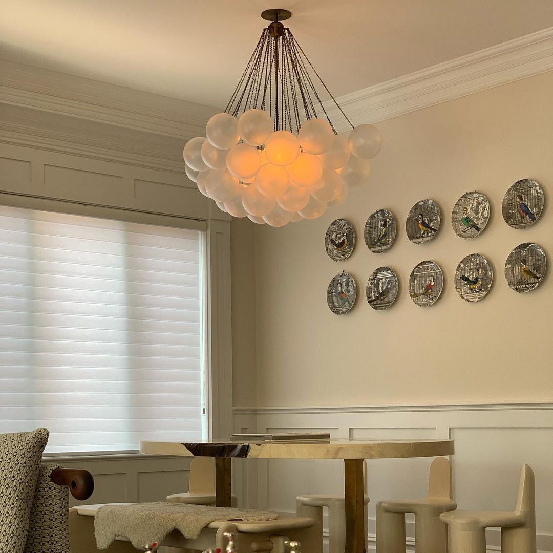 Pendant Light Frosted Glass Sphere Cluster Ø 80.0 cm Gold Dining Room Kitchen Island Cloud Chandelier Hanging Ceiling Light | Thomler