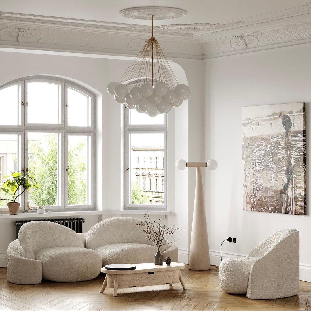 Frosted Glass Orb Chandelier 15.8 in x 33.5 in Indoor Ceiling Light 19-73 Heads Adjustable Modern Dining Room Living Room Pendant Fixture | Thomler