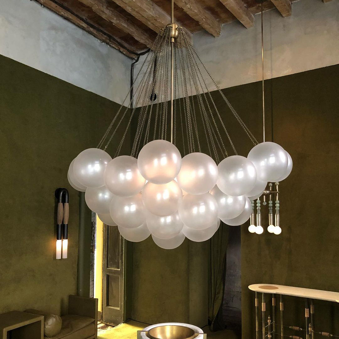 Pendant Light Frosted Glass Sphere Cluster Ø 80.0 cm Gold Dining Room Kitchen Island Cloud Chandelier Hanging Ceiling Light | Thomler