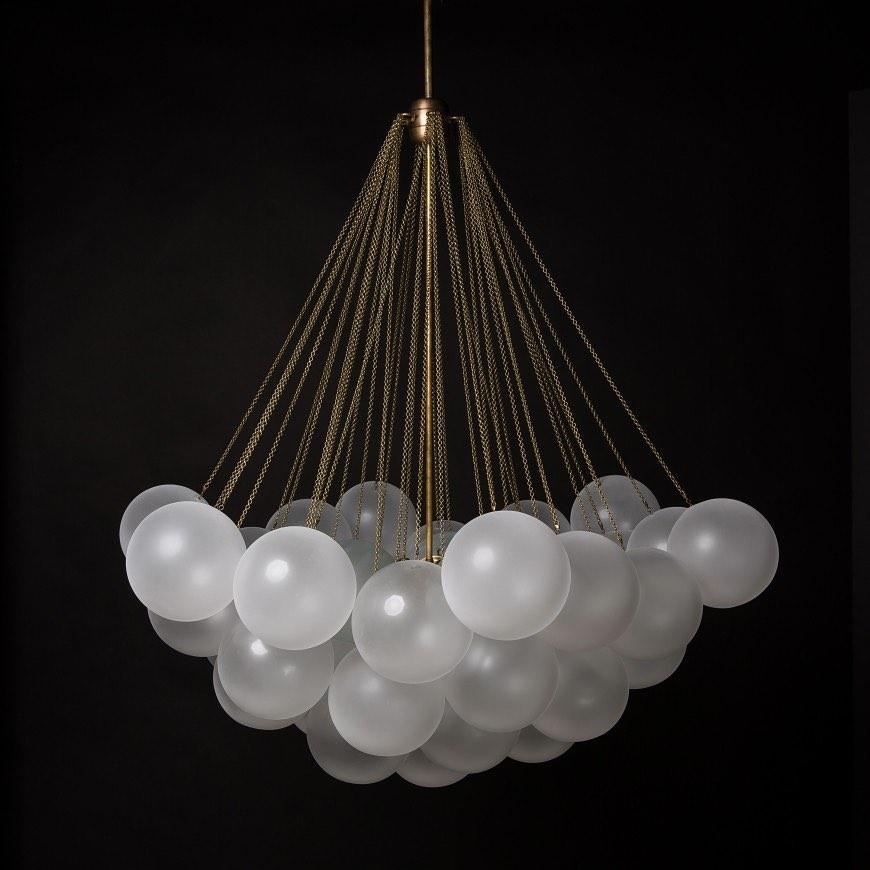Frosted Glass Orb Chandelier 15.8 in x 33.5 in Indoor Ceiling Light 19-73 Heads Adjustable Modern Dining Room Living Room Pendant Fixture | Thomler