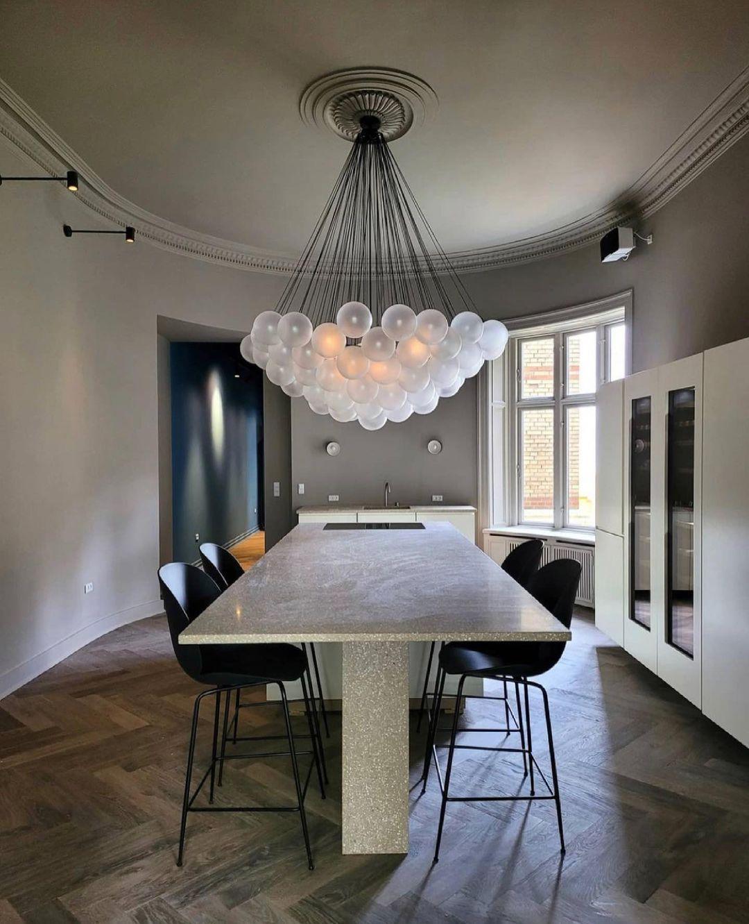 Frosted Glass Orb Chandelier 15.8 in x 33.5 in Indoor Ceiling Light 19-73 Heads Adjustable Modern Dining Room Living Room Pendant Fixture | Thomler