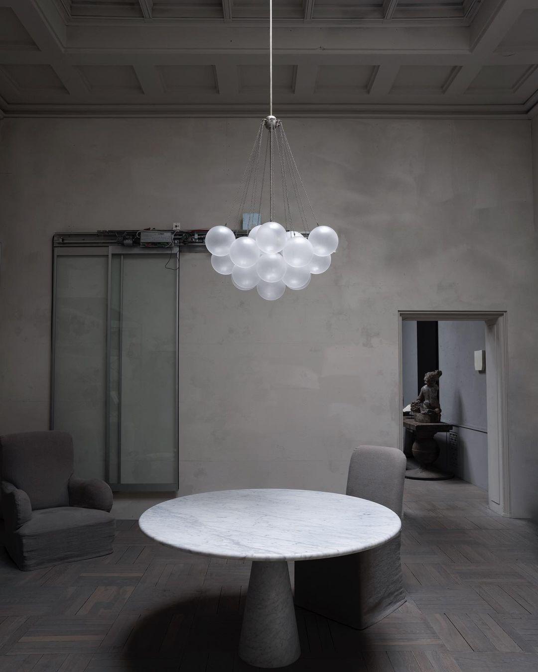 Frosted Glass Orb Chandelier 15.8 in x 33.5 in Indoor Ceiling Light 19-73 Heads Adjustable Modern Dining Room Living Room Pendant Fixture | Thomler