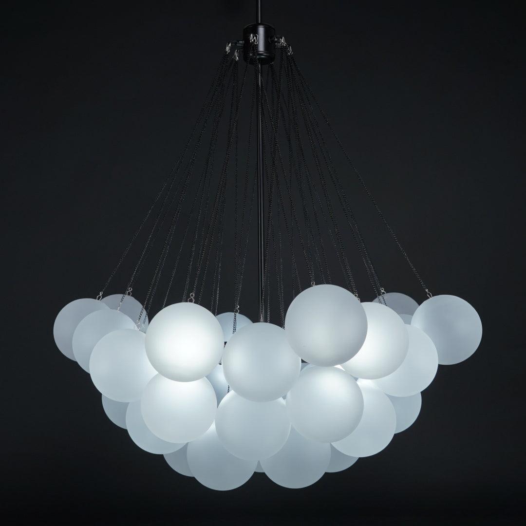 Frosted Glass Orb Chandelier 15.8 in x 33.5 in Indoor Ceiling Light 19-73 Heads Adjustable Modern Dining Room Living Room Pendant Fixture | Thomler