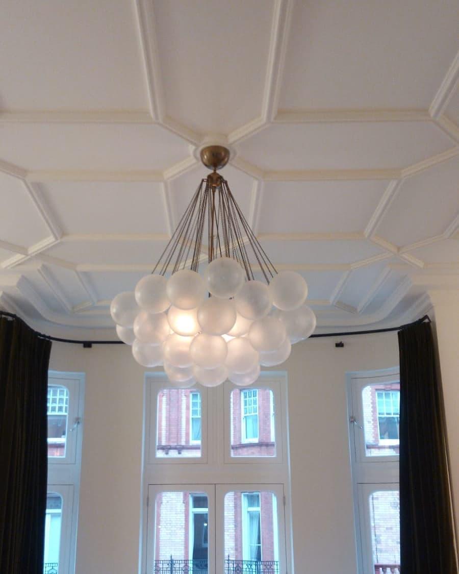 Frosted Glass Orb Chandelier 15.8 in x 33.5 in Indoor Ceiling Light 19-73 Heads Adjustable Modern Dining Room Living Room Pendant Fixture | Thomler
