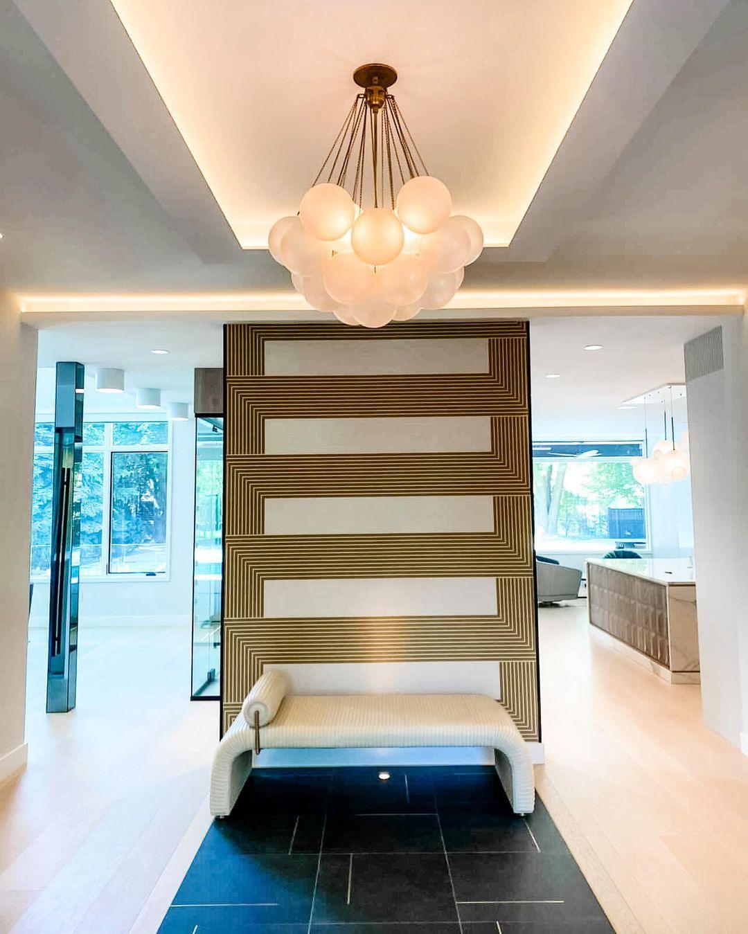 Frosted Glass Orb Chandelier 15.8 in x 33.5 in Indoor Ceiling Light 19-73 Heads Adjustable Modern Dining Room Living Room Pendant Fixture | Thomler