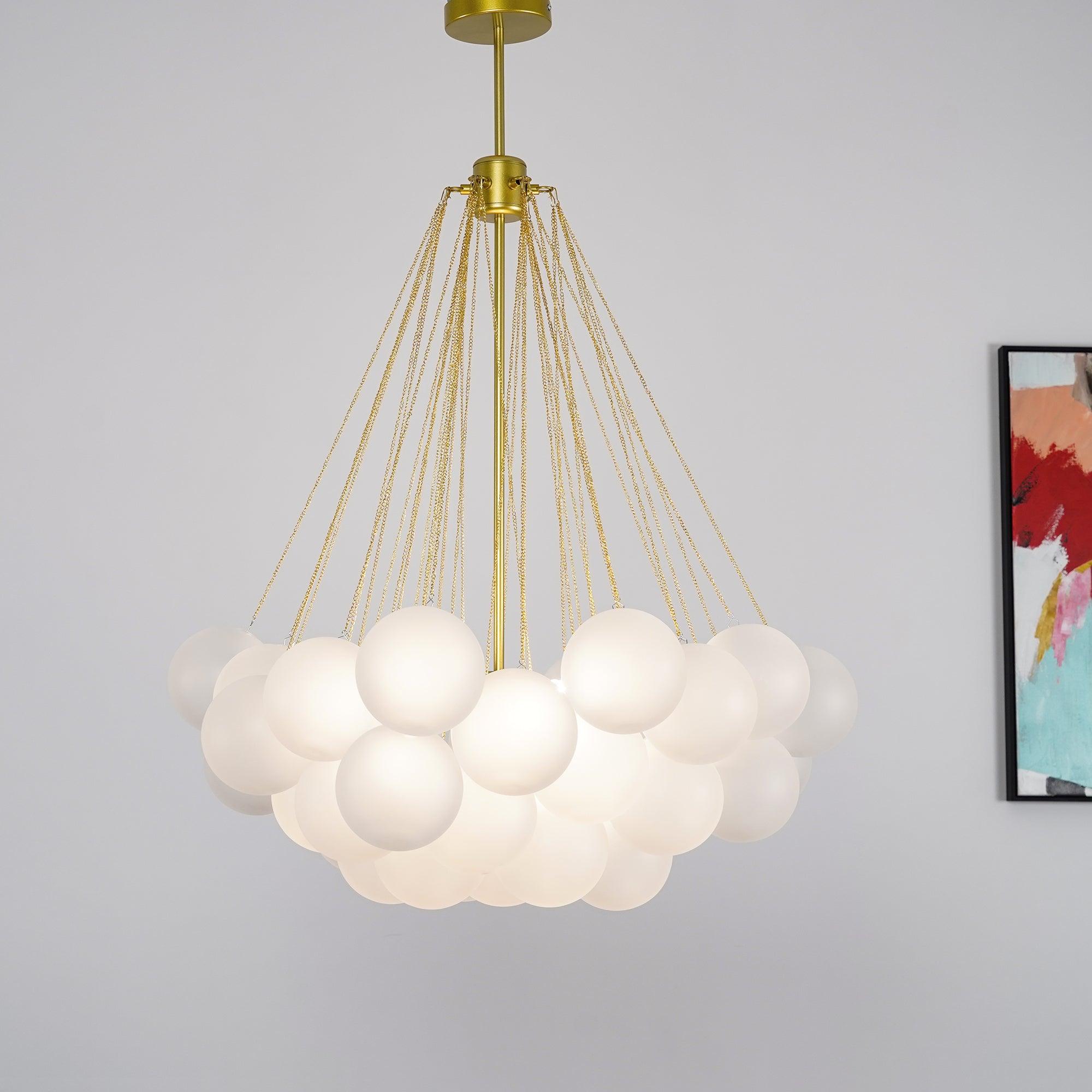 Frosted Glass Orb Chandelier 15.8 in x 33.5 in Indoor Ceiling Light 19-73 Heads Adjustable Modern Dining Room Living Room Pendant Fixture | Thomler