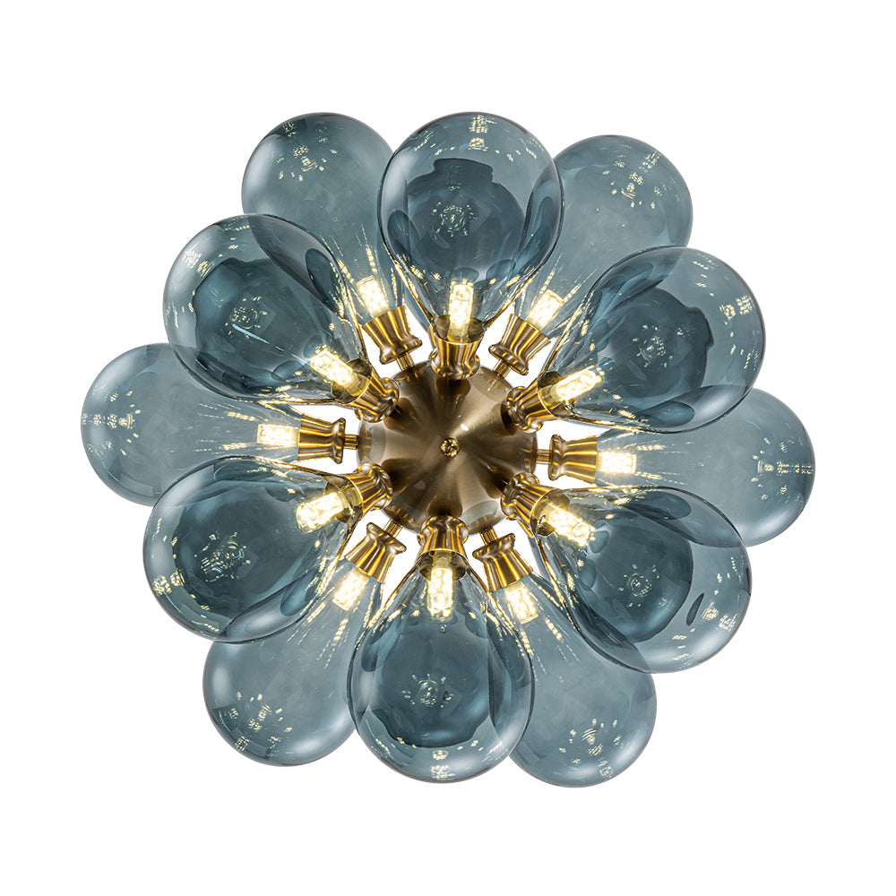18-Light Glass Globe Ceiling Chandelier Blue Orb Sputnik Design Gold Frame Adjustable Height Hardwired for Dining Room Foyer | Thomler