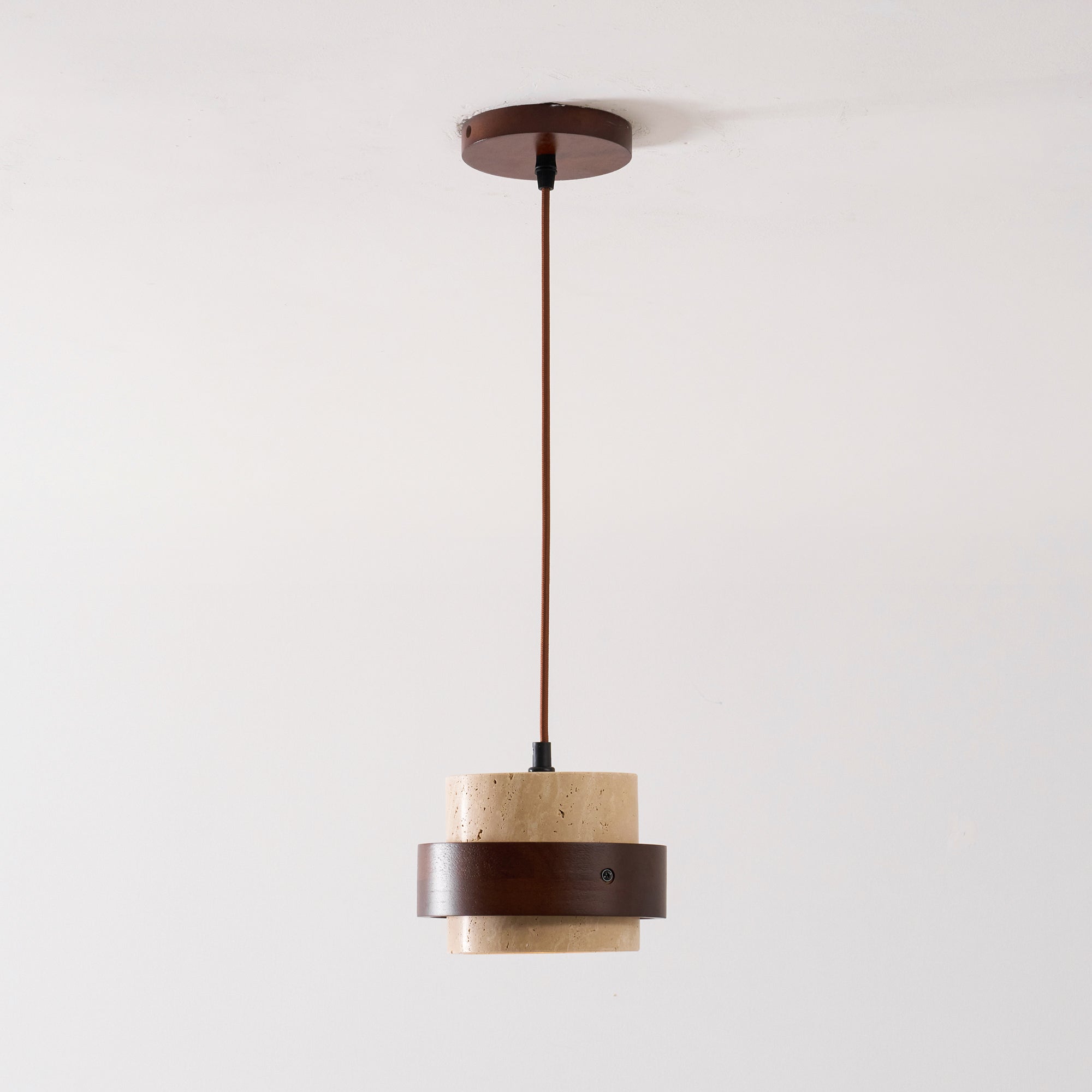 Pendant Light Travertine Stone Shade 6.7 in Ambient Walnut Wood Dining Room Kitchen Island Hanging Lamp | Thomler