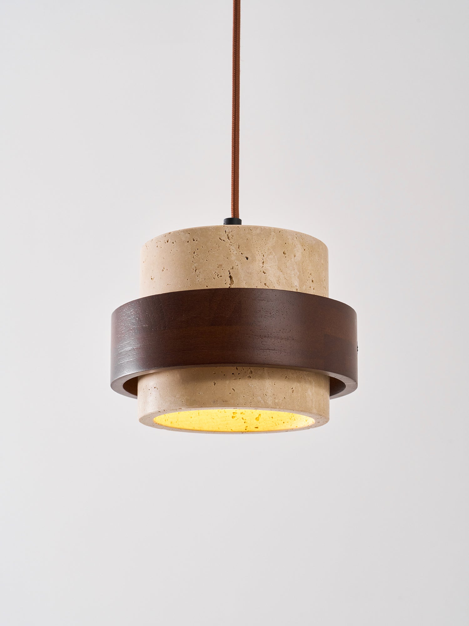 Pendant Light Travertine Stone Shade 6.7 in Ambient Walnut Wood Dining Room Kitchen Island Hanging Lamp | Thomler