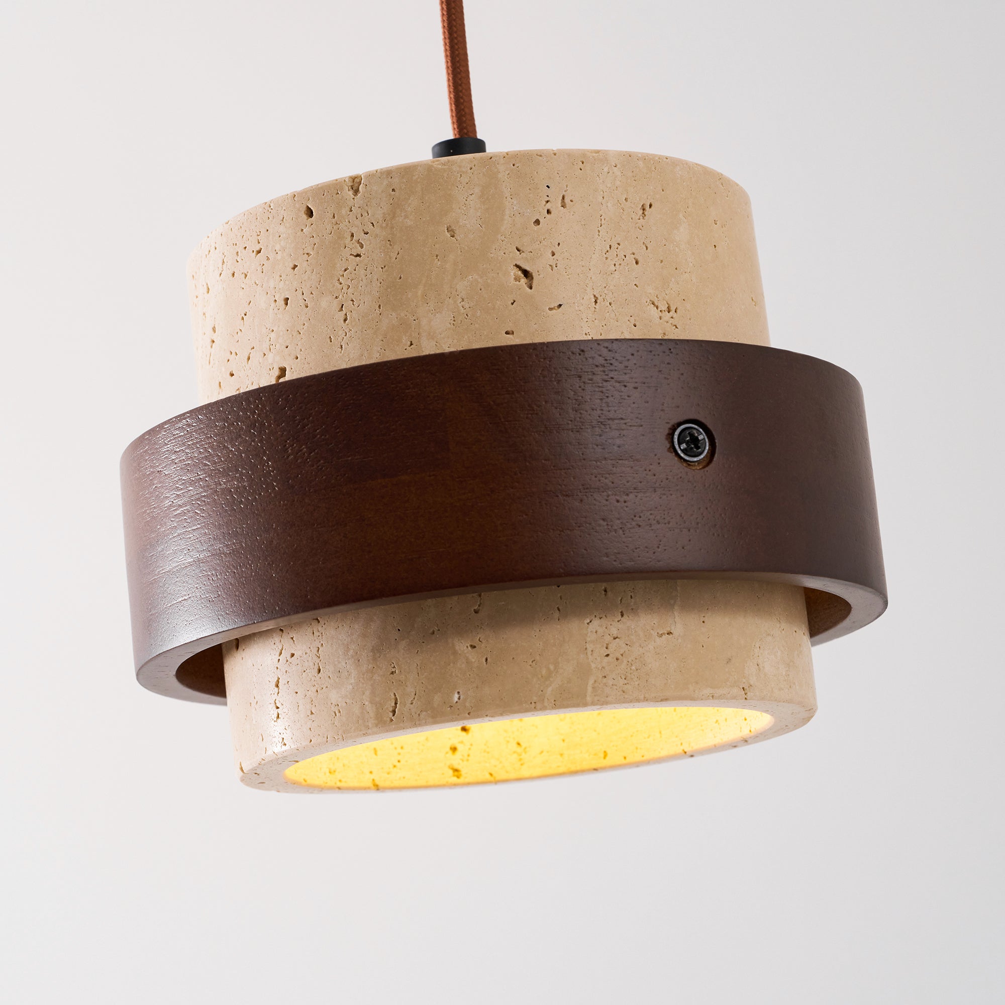 Pendant Light Travertine Stone Shade 6.7 in Ambient Walnut Wood Dining Room Kitchen Island Hanging Lamp | Thomler