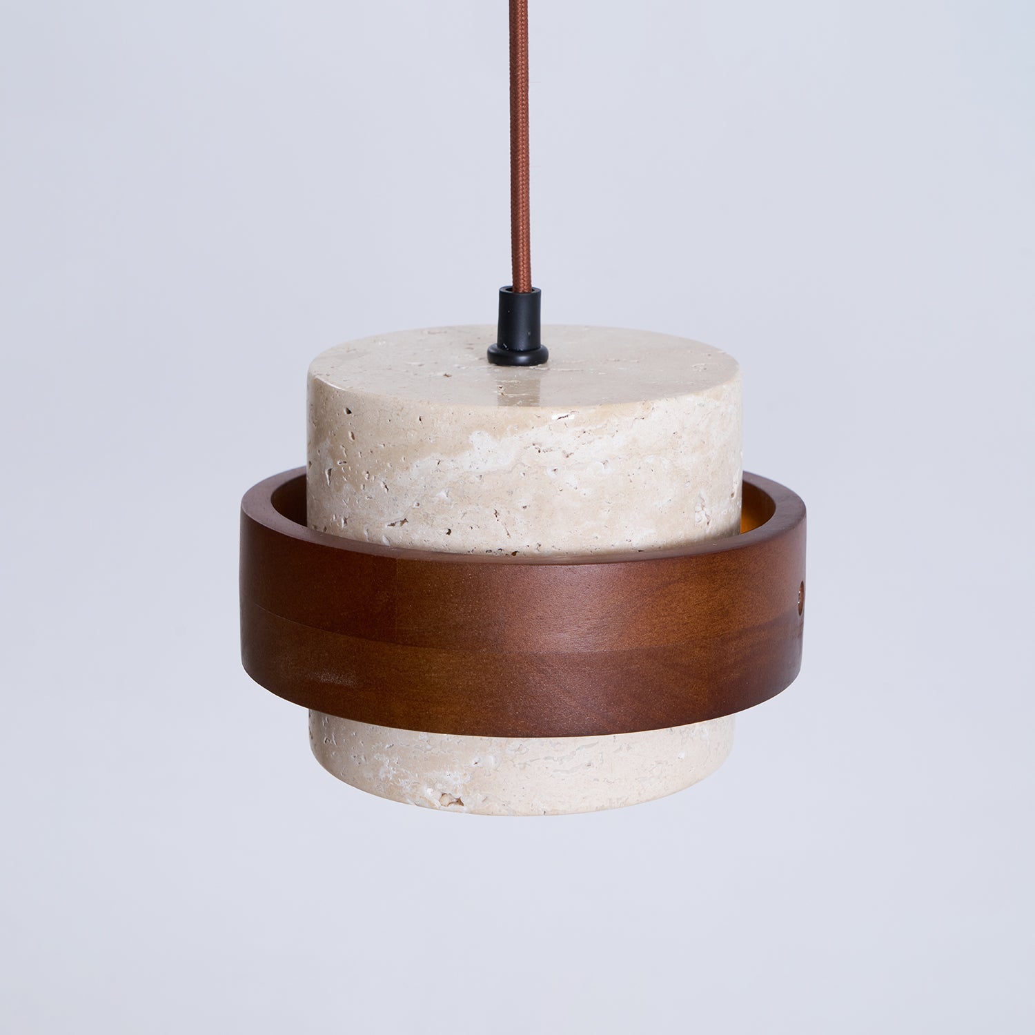 Pendant Light Travertine Stone Shade 6.7 in Ambient Walnut Wood Dining Room Kitchen Island Hanging Lamp | Thomler