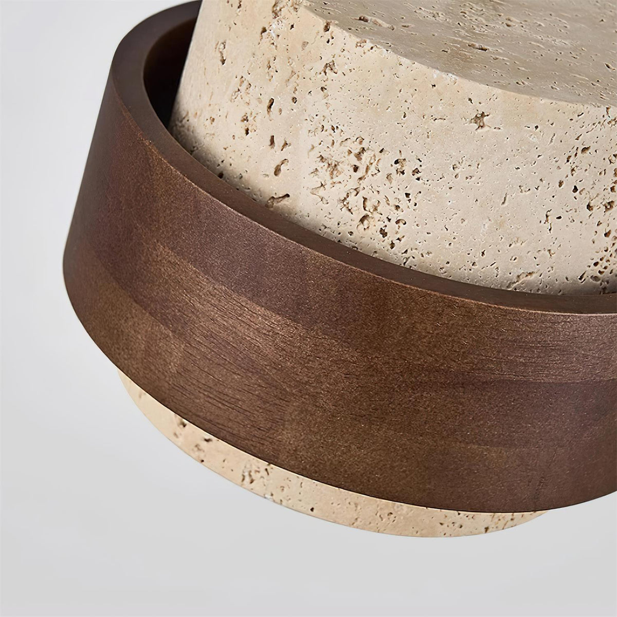 Travertine Stone Pendant Light with Walnut Wood Accent Band – Natural Cylindrical Hanging Fixture for Kitchen & Dining | Thomler