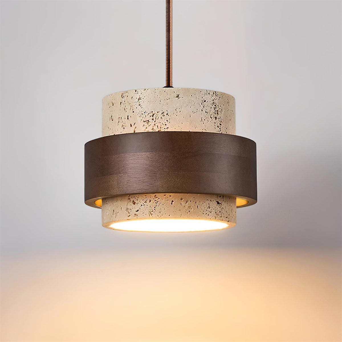 Pendant Light Travertine Stone Shade 6.7 in Ambient Walnut Wood Dining Room Kitchen Island Hanging Lamp | Thomler