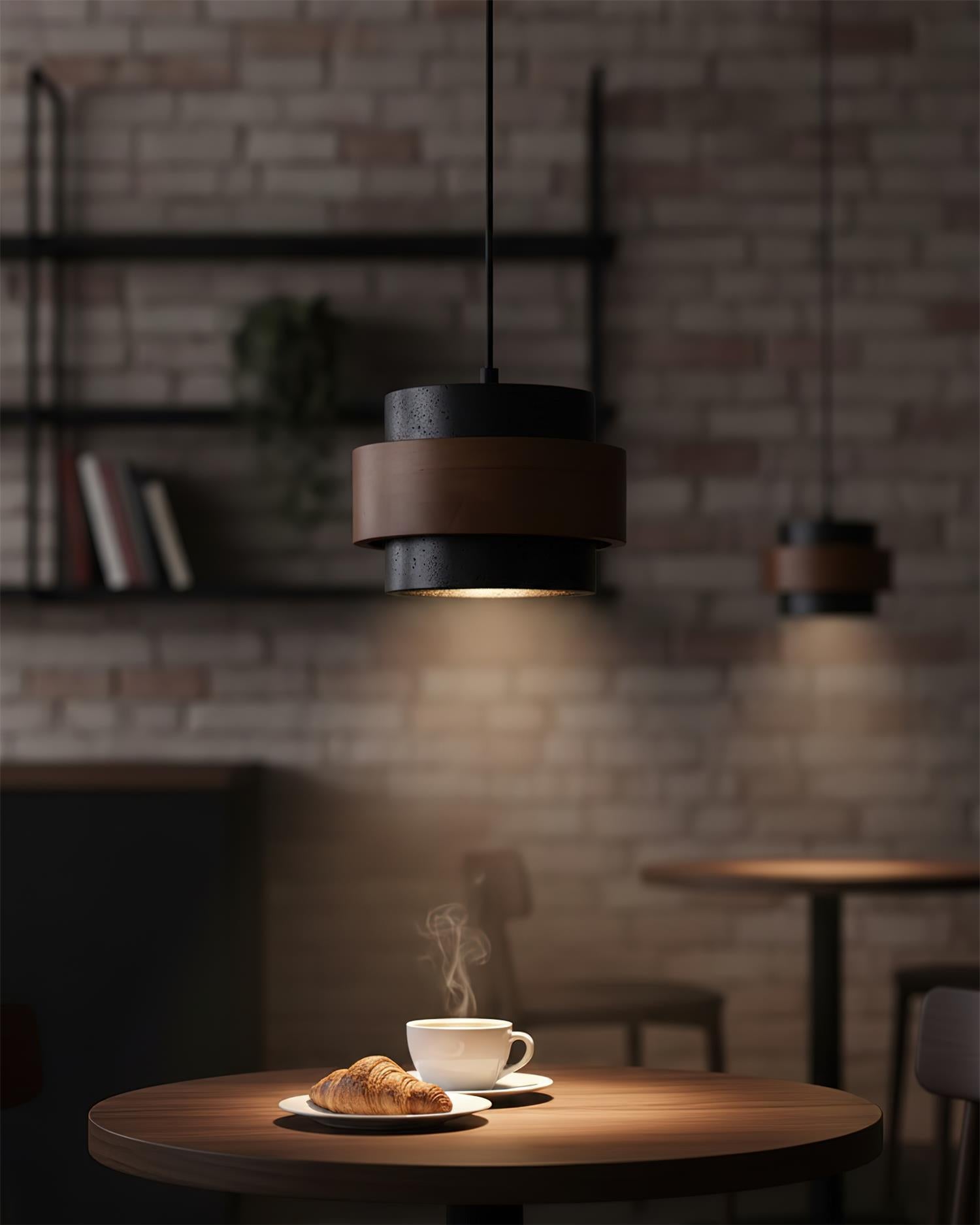 Pendant Light Travertine Stone Shade 6.7 in Ambient Walnut Wood Dining Room Kitchen Island Hanging Lamp | Thomler