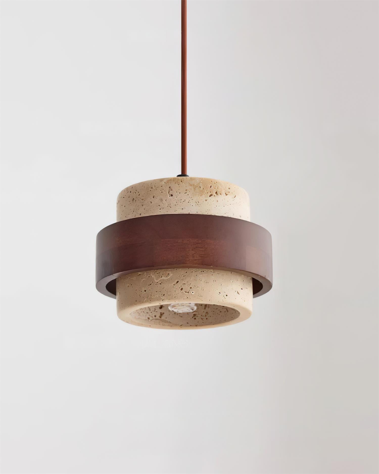Pendant Light Travertine Stone Shade 6.7 in Ambient Walnut Wood Dining Room Kitchen Island Hanging Lamp | Thomler