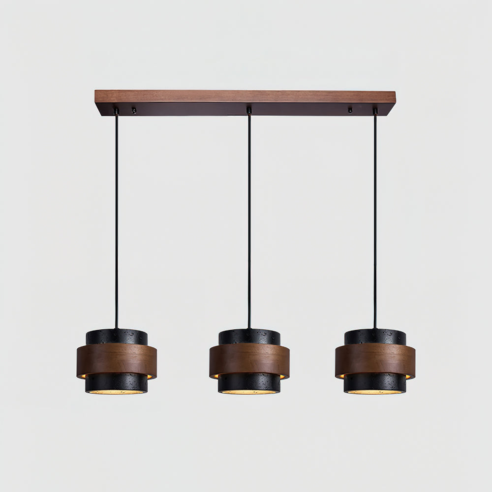 Pendant Light Travertine Stone Shade 6.7 in Ambient Walnut Wood Dining Room Kitchen Island Hanging Lamp | Thomler